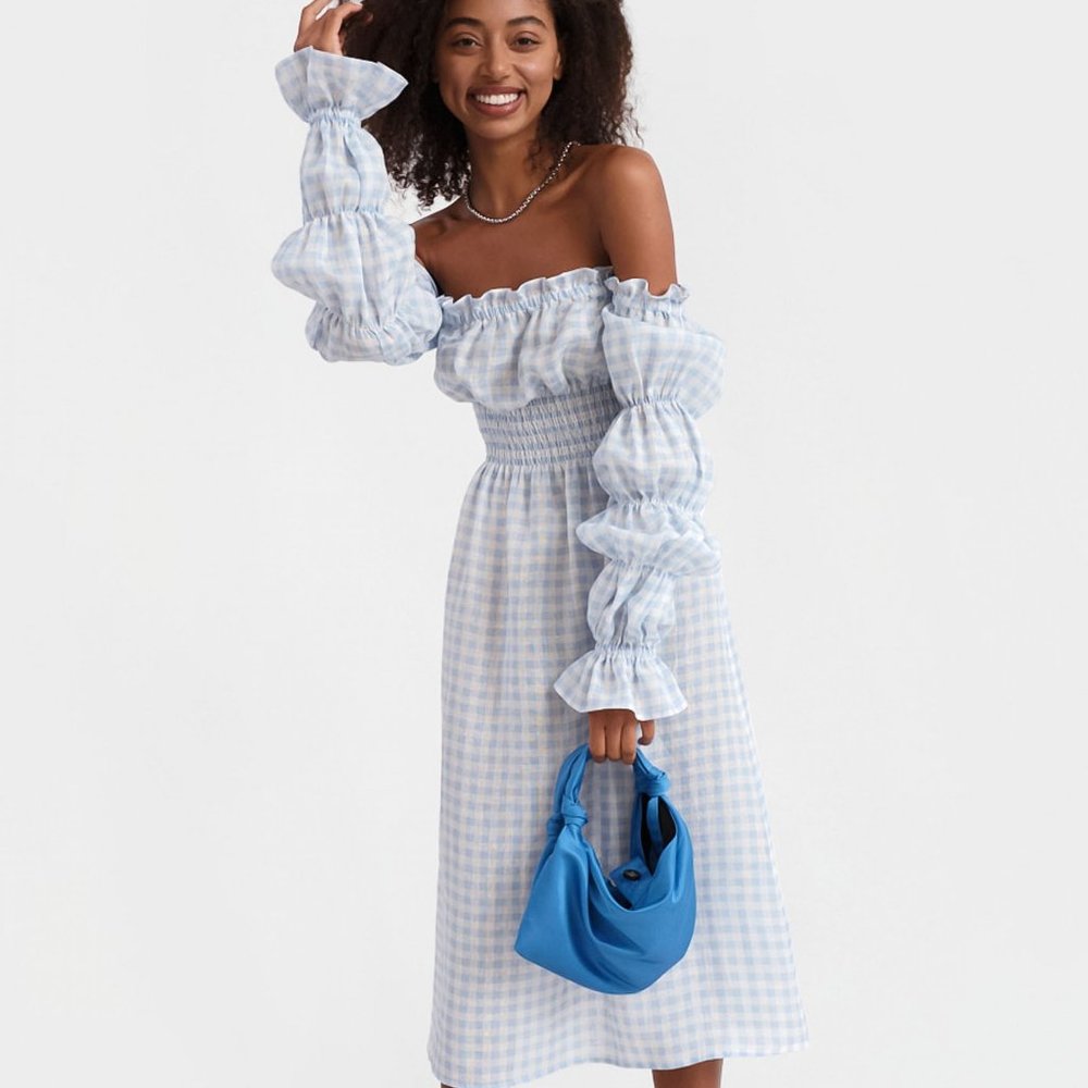 Sleeper Michelin Linen Dress in Blue Vichy